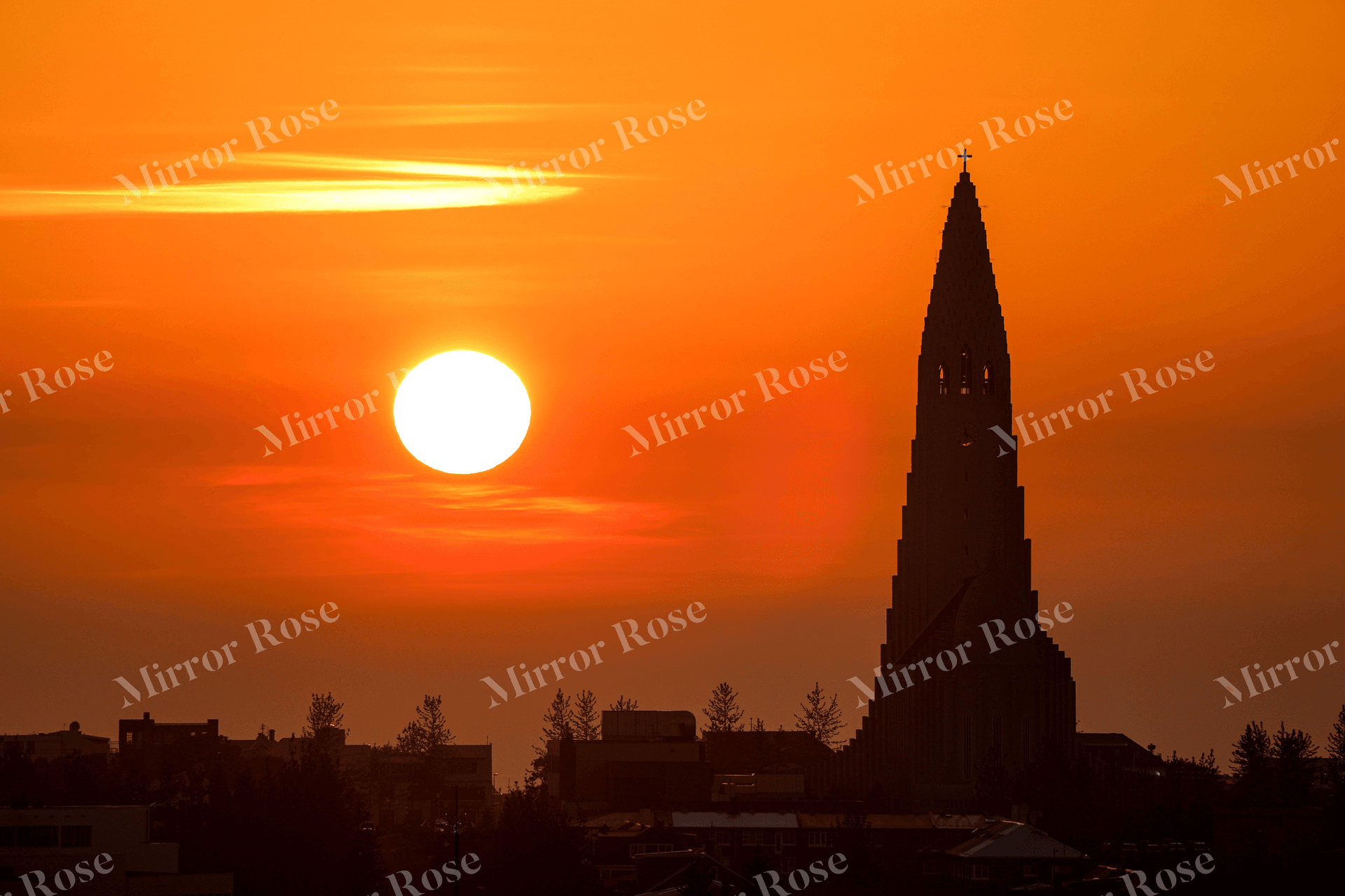 sunset over nordic landmarks